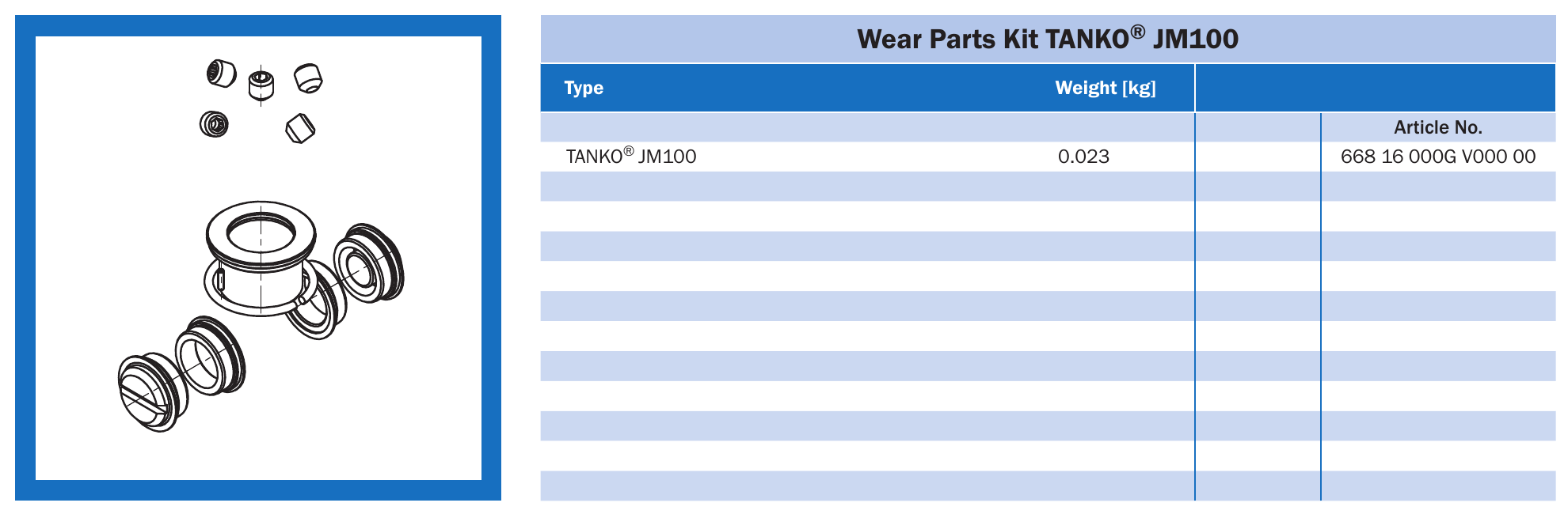 Комплект зношуваних деталей TANKO JM100 AWH