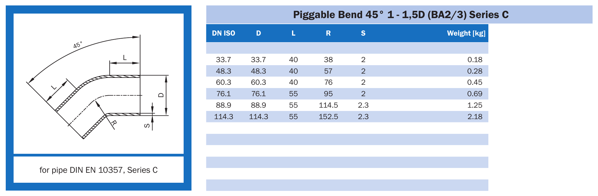 Відвід для піга 45° 1–1,5D (BA2/3), серія C ISO AWH