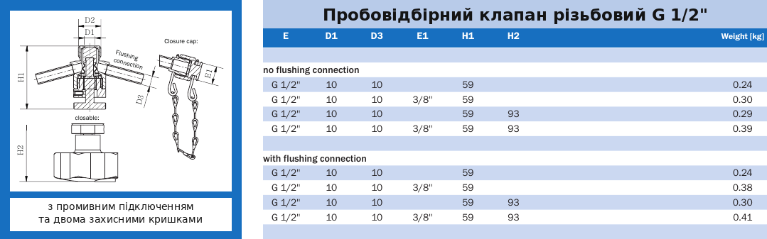 Технічні розміри Пробовідбірний клапан різьбовий G 1/2" AWH